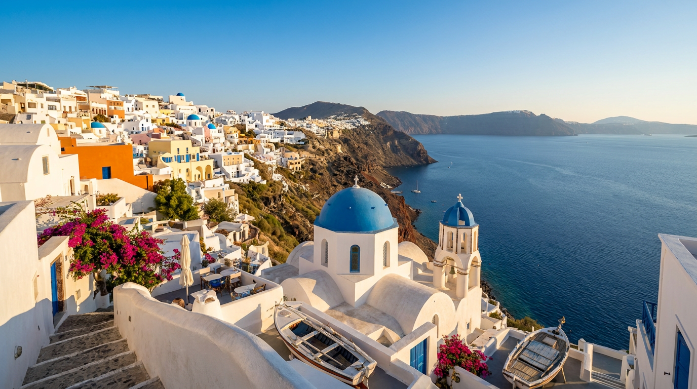 Santorini blue domes, Greece